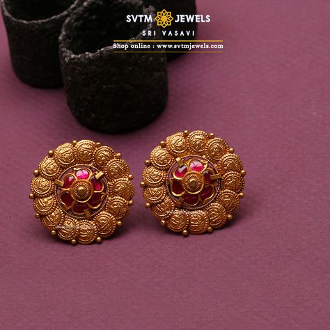 Latest Gold Stud Earrings Designs, Antique Earrings Studs, Earrings Design Gold, Latest Gold Earrings Designs, Gold Earing, Stone Earrings Gold, Gold Studs Earrings, Latest Earrings Design, Gold Earrings Indian