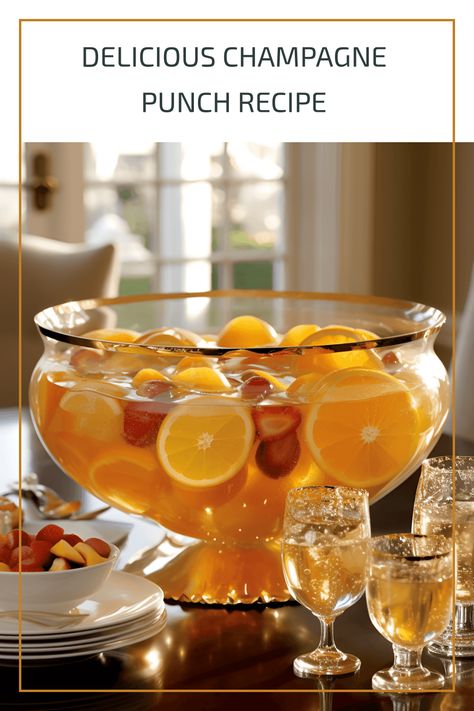 Champagne Party Punch, Champagne Punch Recipes Easy, Fall Champagne Punch, Champagne Punch Recipes For A Crowd, Champagne Themed Party, Champagne Punch For A Crowd, Champagne Punch Recipes Showers, Peach Rum Punch, Punch With Champagne