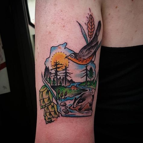 ........ JOSH KRSTIC ......... on Instagram: “Thanks Elise! . . . . #tattoo #milwaukeetattoo #wisconsintattoo #onwisconsin #riverlife #nature #robin #badgers #mke #mkexplore…” Wisconsin Tattoo, State Tattoos, River Life, Wisconsin State, Coming Home, Watercolor Tattoo, Wisconsin, Tattoo Ideas, Tattoos