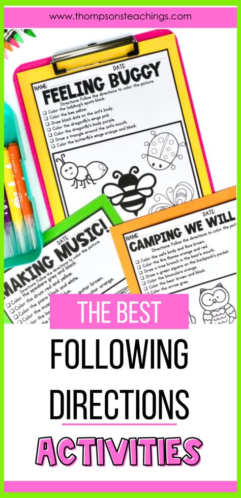 Follow Directions Activity For Kids, Critical Thinking Skills Activities, Activities For Elementary Kids, Classroom Management Activities, Back To School Games, Back To School Read Alouds, Elementary Games, Following Directions Activities, Survival Gifts