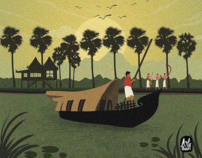 Kerala Culture Illustration, Kerala Illustration, Kerala Landscape, Kerala Piravi, Fit Portfolio, Kerala Culture, Creating An App, Kerala Architecture, Kerala Backwaters