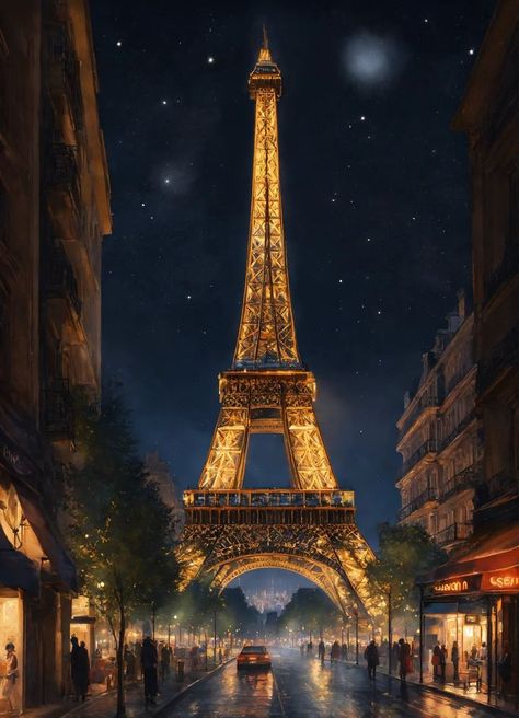 Starry night of Eiffel Tower Paris City Night, Watercolor Buildings, Eiffel Tower Drawing, Eiffel Tower Painting, Eiffel Tower Photography, Eiffel Tower At Night, Palace Wedding, Paris Tour Eiffel, Paris Wallpaper