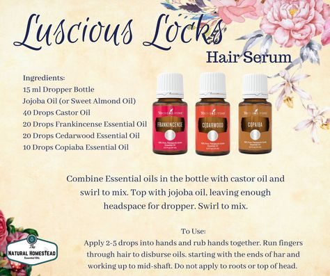 Diy Dread Spray Essential Oils, Young Living Hair Growth Serum, Hair Serum Diy, Essential Oil Hair Serum, Young Living Hair, Diy Hair Serum, Hair Oil Recipe, Essential Oil Perfumes Recipes, Essential Oil Beauty