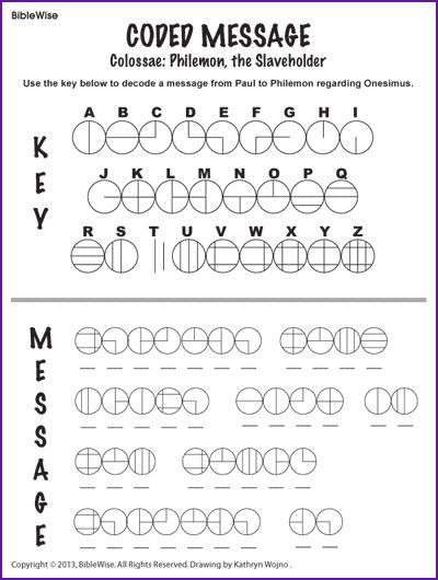 Coded Message - Philemon (Holyland Tour Activity) - Kids Korner - BibleWise Spy Activities, Ciphers And Codes, Spy Games For Kids, Sunday School Coloring Pages, Code Breaker, Middle School Activities, Spy Games, Coded Message, Secret Sisters