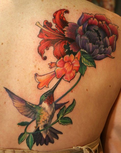 55 Amazing Hummingbird Tattoo Designs | Cuded Hummingbird Flower Tattoos, Tattoo Hummingbird, Hummingbird Tattoo Ideas, Small Hummingbird Tattoo, Hummingbird Tattoos, Flower Tattoo On Side, Poppies Tattoo, Trumpet Vine, Bird Tattoos