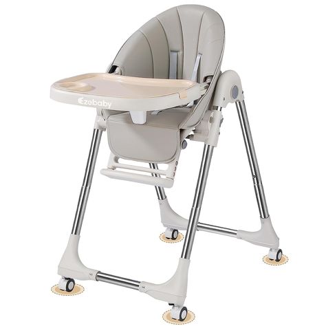 Ezebaby Baby High Chair, Portable High Chair with Adjustable Heigh and Recline, Foldable High Chair for Babies and Toddler with 4 Wheels, High Chair for Toddlers with Removable Tray-(Grey) #ad Top Baby Items, Portable High Chair, Best High Chairs, Portable High Chairs, Family Dining Table, Beige Baby, Joy Baby, Toddler Chair, Baby High Chair