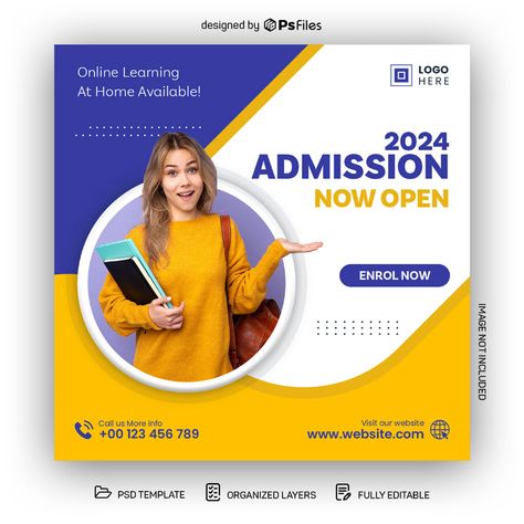 Education Service Admission Open Instagram Post Design PSD - PsFiles Education Pamphlet Design, College Pamphlet Design, Computer Education Poster Design, Admissions Open Poster, Tution Class Banner Design, School Admission Open Creative Poster, College Banner Design, Education Banner Design Ideas, Chart Design For School