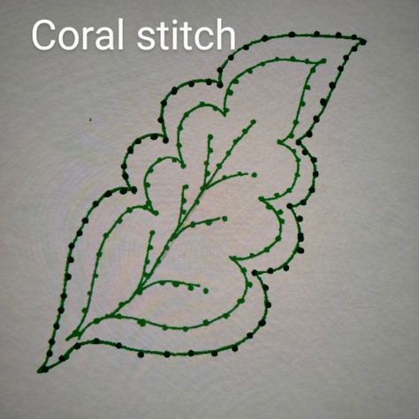 Coral stitch looks like a knot and is used for outlining in hand embroidery designs. Thicker thread gives a more prominent knot and the design stands out well. Coral Stitch Embroidery Design, Coral Stitch Embroidery, Embroidery Design Drawing, Coral Stitch, Coral Embroidery, Stitch Embroidery Design, Thick Thread, Design Drawing, Stitch Embroidery