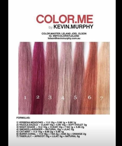 Kevin Murphy Color Me, Hair Color Formulas, Hair Color Chart, Lilac Hair, Hair Advice, Kevin Murphy, Color Inspo, Hair Inspo Color, Lucky Cat