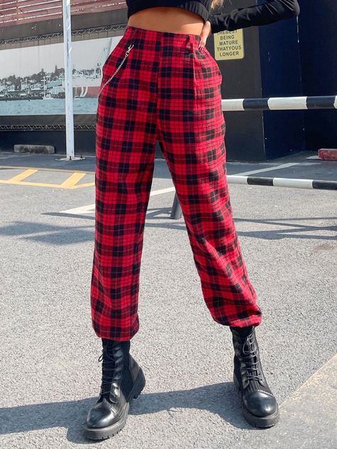 [Sponsored] 81 Red Plaid Outfits For Women Guides You Need To See 2023 #redplaidoutfitsforwomen Plaid Red Pants Outfit, Red Plaid Outfits For Women, Red Checkered Pants, Red Plaid Outfit, Checkered Outfit, Red Plaid Pants, Checker Pants, Checkered Trousers, Square Pants