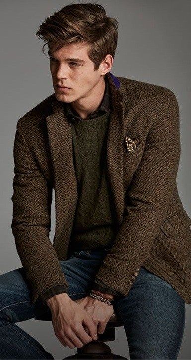 blue outfit Party Wear Blazers, Outfits For The Office, Brown Tweed Blazer, Blazer Outfits Men, Herringbone Blazer, Stylish Fall Outfits, Brown Blazer, Neue Outfits, Mens Fashion Fall