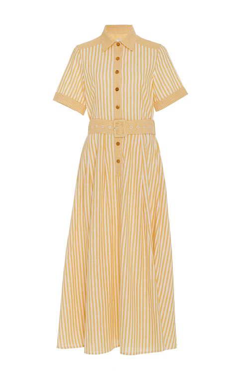 Striped Short Sleeve Dress With Buttons, Yellow Short Sleeve Vintage Dress For Spring, Luxury Striped Short Sleeve Dresses, Playful Striped Short Sleeve Dress, Gul Hurgel, Spring Yellow Midi-length Shirt Dress, Gingham Fashion, Striped Short Sleeve Shirt, Striped Shirt Dress