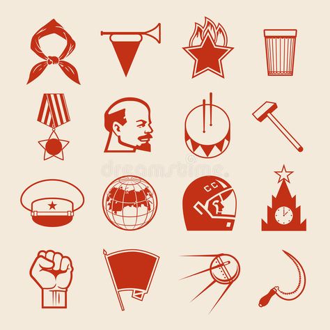 Soviet icons0 vector illustration Elements Symbols, History Icon, Cross Vector, Hand Drawn Portraits, Propaganda Art, Flag Tattoo, Element Symbols, Retro Collection, Line Art Vector