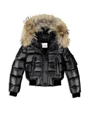 Sam. Girls' Skyler Fur-Trimmed Down Bomber Jacket - Big Kid - Jet Baddie Christmas List, Lush Outfits, Puffer Coat With Fur, Puffer Jacket With Fur, Ladies Coat Design, Stile Hijab, Dream List, Fur Hood Jacket, Winter Inspo