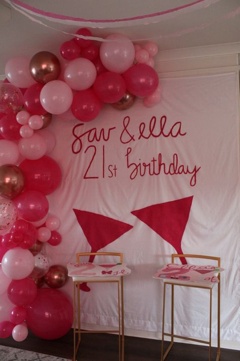 Pink birthday party, 21st birthday sign, pink birthday banner, balloon garland, birthday photos, instagram pictures, confetti pop Pink Birthday Banner, Balloon Garland Birthday, 21st Birthday Sign, Garland Birthday, Pink Birthday Party, Pink Birthday, Birthday Sign, Balloon Garland, Birthday Photos