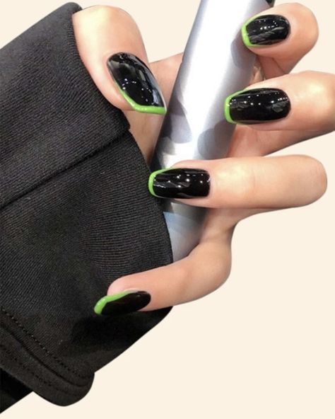 Matte Black And Green Nails, Plain Color Nails, Lime Green Nails, Concert Nails, Nail 2023, Neon Nail Designs, Neon Green Nails, Opal Nails, Nail Tip Designs