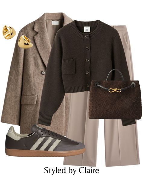 For the neutral girls🙋🏽‍♀️ Comment LINKS to shop the looks in your DMs I couldn’t decide on the blazer, which one is your fave? Sign up to my weekly email club for my weekly trend report, link in bio✨ @clairebcnstyle #autumnoutfit #autumnfashion #autumnstyle #blazer #neutralstyle #virtualstylist #adidas All Brown Outfit, Classic Chic Outfits, Neutrals Outfit, December Outfits, Fashion Identity, Cosy Outfit, Elegant Outfits, Blazer Outfit, Flat Lays