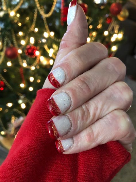 Nail art designs Red French Tip Valentine Nails, Red French Nails Christmas, Red Nails With White French Tip, Red Nails Xmas, Ugly Acrylics, Ugly Christmas Nails, Red French Christmas Nails, Christmas Nails Red French, White And Red Christmas Nails