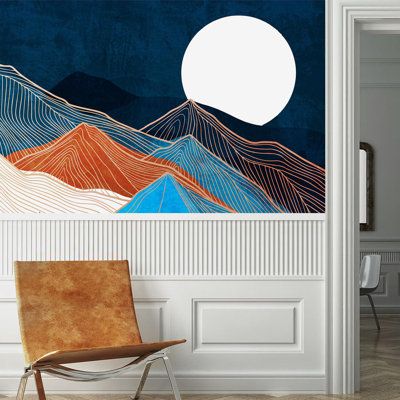 IDEA4WALL's murals are extremely easy to apply, remove, or reposition. Just peel & stick. Size: 48" L x 144" W | IDEA4WALL Abstract Wall Mural Vinyl in Blue | 144 W in | Wayfair | Home Decor Boys Room Mural, Abstract Wall Mural, Boy Room Paint, Beach Wall Murals, Mountain Wall Mural, Mural Art Design, Mountain Mural, Living Room Murals, Padded Wall