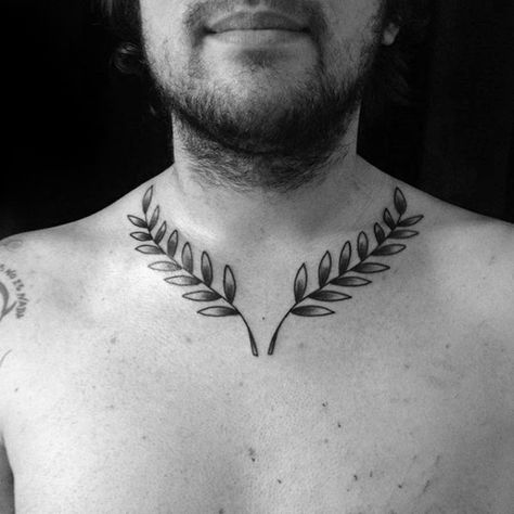 Male Laurel Wreath Tattoo Design Inspiration Traditional Old School Chest Greek Leaves, Laurel Tattoo, Laurel Wreath Tattoo, Wreath Tattoo, Leaves Tattoo, Branch Tattoo, Bone Tattoos, Neck Tattoo For Guys, Sweet Tattoos