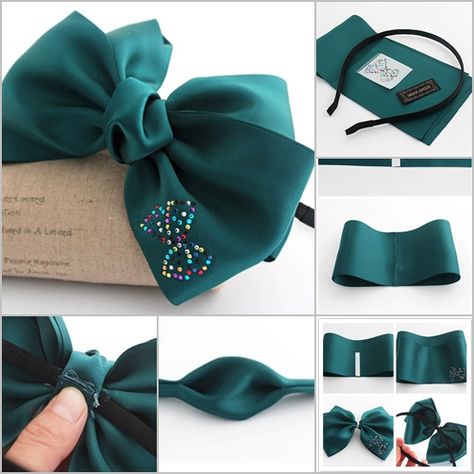 DIY Ribbon Bow Hair Band Flower Headband Diy, Hair Bands Diy, Diy Hair Scrunchies, Headband Tutorial, Bows Diy Ribbon, Satin Ribbon Bow, Fabric Flowers Diy, Handmade Hair Accessories, Ribbon Hair Bows