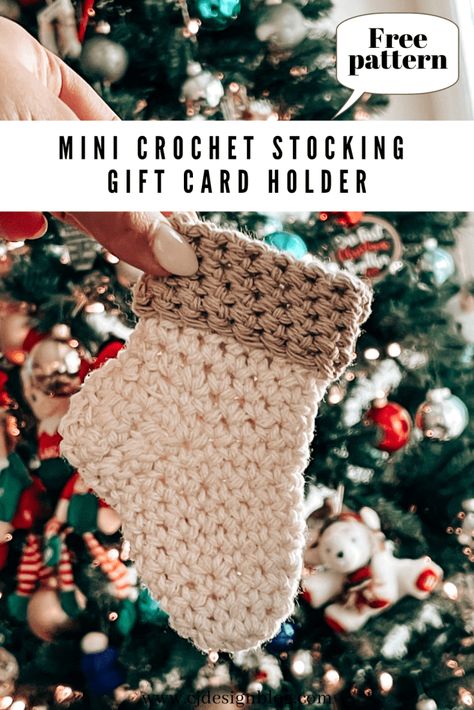 Crochet Gift Card Stocking Pattern Free, Christmas Cotton Crochet Patterns, Simple Crochet Projects Free Pattern, Beginner Christmas Crochet Projects, Crochet Tiny Stocking, Crochet Small Christmas Stocking, Small Crochet Stocking Pattern Free, Mini Stockings Crochet, Small Stocking Crochet Pattern