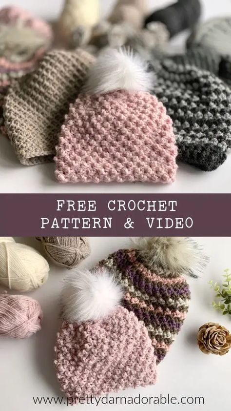 Crochet Patterns For Hats, Baby Hat Free Pattern, Chunky Crochet Hat, Crochet Beanie Pattern Free, Crochet Adult Hat, Crochet Newborn Hat, Crochet Slouch Hat, Girls Crochet Hats, Beanie Hat Pattern