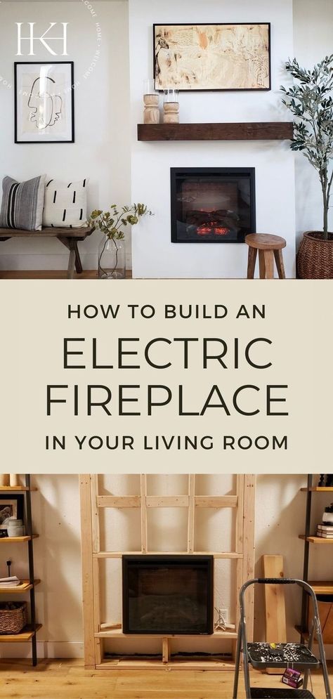 Are you looking for how to build an electric fireplace in your living room then see how we built our DIY electric Fireplace during our home renovation. You will see our diy fireplace makeover before and after, where we started and how it looks now. First we had to pick our electric fire inserts living rooms before we could start on the DIY renovations and finished with fireplace framing with tv. Make sure to read this DIY Tutorial. How To Make An Electric Fireplace Look Built In, Electric Fireplace Under Window, Electric Vs Gas Fireplace, Mantle For Electric Fireplace, Adding Electric Fireplace To Living Room, Diy Built In Fireplace, Fireplace Wall Diy, Electric Fireplace Ideas Living Rooms, Diy Electric Fireplace Surround