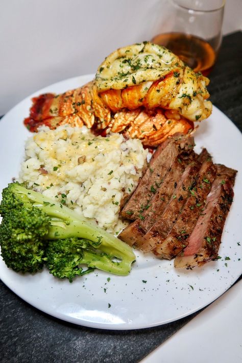 5 Star Meals Dinners, Valentines Dinner Seafood, At Home Seafood Dinners, 5 Star Restaurant Food Recipes, 5 Star Dishes, Steak And Lobster Tail Dinner, Romantic Surf And Turf Dinner For Two, Surf Turf Dinner Recipes For, In Expensive Dinner Ideas