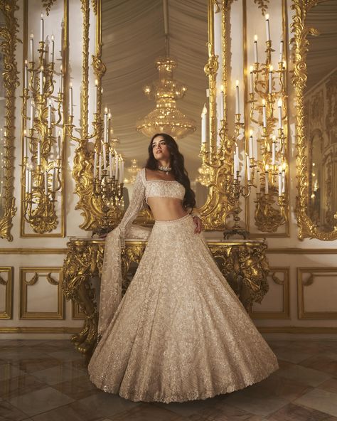 BIBI London Couture | Lehenga Full Sleeves Blouse, Blouse Organza, Pearl Tassels, Seema Gujral, Reception Outfits, White Lehenga, Reception Outfit, Reception Lehenga, Floral Lehenga