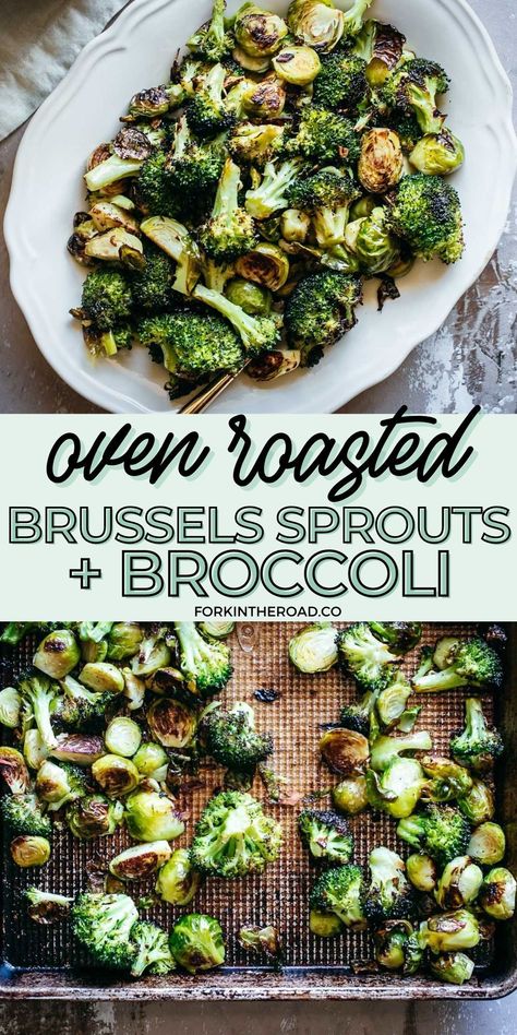 Winter Broccoli Recipes, Roasted Broccoli And Brussels Salad, Sheet Pan Roasted Broccoli, Broccoli And Brussel Sprout Salad, Chicken Broccoli Brussel Sprouts, Brussel Sprout And Broccoli Salad, Brussel Sprout Broccoli Recipes, Roasted Brussels Sprouts And Broccoli, Broccoli Sprouts Recipes Dishes