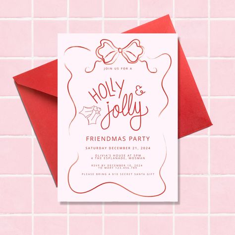 Friendmas Party Invitation, Kids Christmas PJ Party Invitation, Girls Christmas Party Invite, Kids Holiday Party, Instant Download Printable This is a INSTANT DOWNLOAD Do it your self template. You will receive an email with a link to your template - this is automatically sent and may take a few minutes to process. Follow the link to the template, edit online in Corjl platform , download and print your self. DIGITAL FILE ONLY Edit your items using Corjl.com right after purchasing. ✤SIZE✤ INVITAT Pink Christmas Invitation, Friendmas Party Invitation, Christmas Party Invitations Ideas, Christmas School Party, Kids Holiday Party, Christmas Party Printables, Christmas Invites, Girls Christmas Party, Christmas Invite