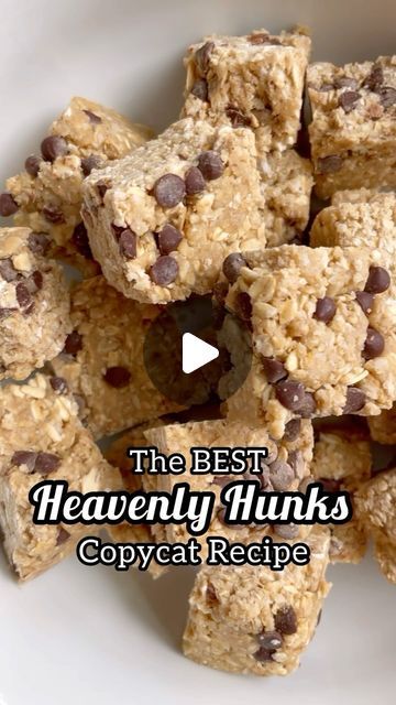 Ali on Instagram: "RECIPE IS NOW BELOW ⬇️   It’s here! The best Heavenly Hunks copycat recipe! These require just a handful of vegan and gluten-free ingredients and NO baking! These took so many tries but I wanted to nail them and mission accomplished- they taste identical to Heavenly Hunks and even the texture is spot on without having to bake them. We’ve been loving these for a little snack or dessert and they’ve been perfect to put in my daughter’s lunchbox- such a fun kids treat!   RECIPE ⬇️  Ingredients:  -5 tbsp pure maple syrup  -6 tbsp semi-solid coconut oil (soft and scoopable) -2 cups sprouted rolled oats  -3/4 cup oat flour  -1/2 cup shredded unsweetened coconut  -5 tbsp light brown sugar  -2 tsp vanilla extract  -1/2 tsp salt  -Heaping 1/3 cup mini chocolate chips   Instruction Cliff Bar Copycat Recipes, Heavenly Hunks Recipe Copycat Healthy, Heavenly Hunks Recipe Copycat, Heavenly Hunks Recipe, Sprouted Rolled Oats, Kids Treat, Mission Accomplished, Unsweetened Coconut, Energy Bites