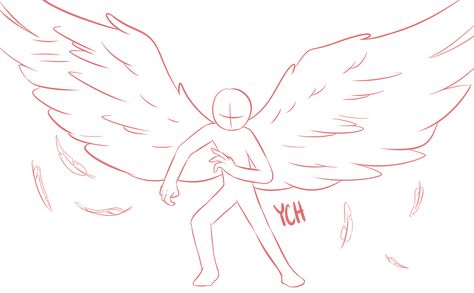 Wing Drawing Step By Step, Person With Wings Drawing Base, Angel Drawing Base Pose, Angle Drawing Reference Wings, Fallen Angel Base Drawing, Angel Drawing Poses, Drawing Base Wings, Wing Base Drawing, Wings Drawing Base