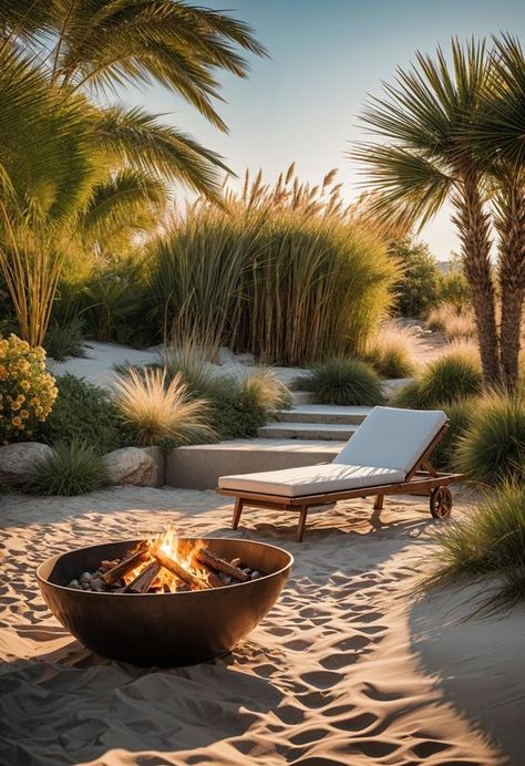 Dream Garden Ideas, Sand Backyard, Coastal Farmhouse Style, Garden Picture, Living Room Pouf, Backyard Beach, Coastal Gardens, Patio Garden Design, Rock Garden Landscaping