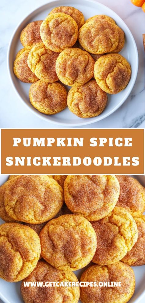 A plate of Pumpkin Spice Snickerdoodles, soft and perfectly spiced, ready for fall dessert cravings. Pumpkin Snickerdoodle Cookie Recipe, Pumpkin Spice Cookie Recipe, Pumpkin Spice Desserts, Recipe Thanksgiving, Apricot Recipes, Pumpkin Spice Cookies, Thanksgiving Recipe, Snickerdoodle Cookies, Christmas Recipe