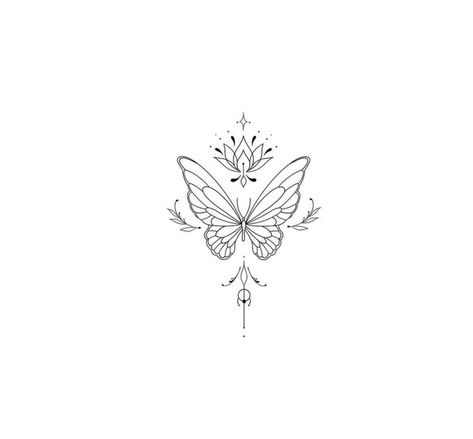 Lotus Butterfly Tattoo Design, Lotus Flower Butterfly Tattoo, Butterfly Tattoo Sternum, Sternum Tattoo Butterfly, Lotus Butterfly Tattoo, Lotus And Butterfly Tattoo, Lower Back Butterfly Tattoo, Butterfly Sternum Tattoo, Unique Sternum Tattoo