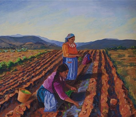 Mexican Field Workers, Farming Artwork, Gender Collage, Agriculture Painting, Mexican Art Painting, Spanish Style Decor, Farm Workers, Hispanic Art, Mexican Culture Art