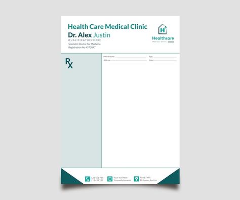 Doctor Graphic Design, Prescription Template, Doctor Prescription, Prescription Pad, Clinic Logo, Dental Logo, Aesthetic Clinic, Stationery Templates, Business Card Maker