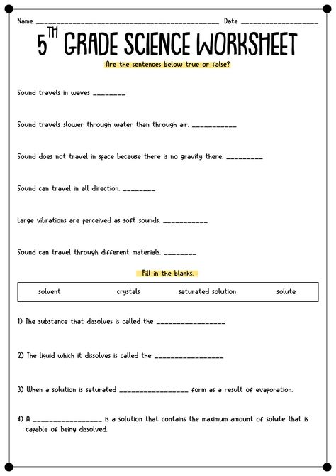 Grade 5 Science Worksheets, 5th Grade Science Worksheets, 6th Grade Science Worksheets, 5th Grade Worksheets Free Printable, 5th Grade Math Worksheets, Free Science Printables, Science Homework, Basic English Sentences, Sound Science