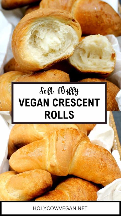 Soft and incredibly fluffy, these vegan crescent rolls beat store bought rolls any day, and they couldn't be easier to make! Vegan Crescent Rolls, Gf Crescent Rolls, Easy Vegan Cinnamon Rolls, Vegan Gluten Free Croissants, Vegan Dinner Rolls Recipe, Gluten Free Vegan Rolls, Vegan Crescent Roll Recipes, Vegan Yeast Rolls, Vegan Rolls Recipe