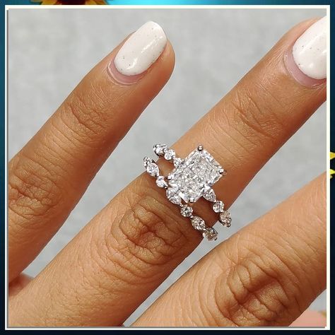 Looking for the perfect wedding ring sets for your big day? Check out these 7 stunning ideas that will make your special day even more memorable. From classic solitaire diamonds to unique vintage-inspired designs, find the perfect match for you and your partner. Explore the latest trends in wedding ring sets and make a statement on your wedding day with these beautiful options. Round Radiant Engagement Ring, Engagement Rings With Matching Band, Radiant Bridal Set, Radiant Engagement Ring With Marquise Band, Square Wedding Ring Set, Round And Marquise Wedding Band, Accent Band Engagement Rings, Women’s Wedding Ring, Radiant Cut Ring Set