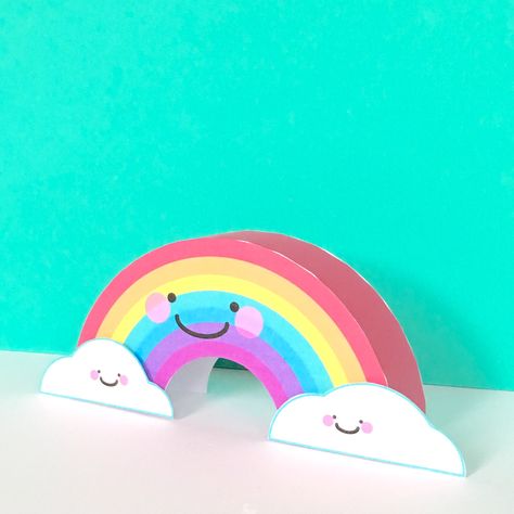 This 3D standing rainbow papercraft with little cloud friends is perfect for St. Patrick's Day! Download this easy rainbow craft for free! Easy Rainbow Craft, Printable Crafts For Kids, Large Paper Flower, Flower Backdrops, Rainbow Craft, Preschool Projects, Honey Walnut Shrimp, Healthy Summer Dinners, 6 Month Old Baby