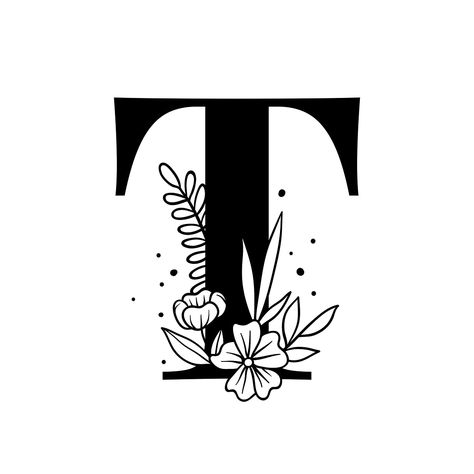 Letter With Flowers Drawing, T Alphabet Design, Letter T Calligraphy, T Letter Tattoo Design, T Letter Wallpaper, T Wallpaper Letter, Alphabet Flower Letters, Letter T Tattoo, T Font