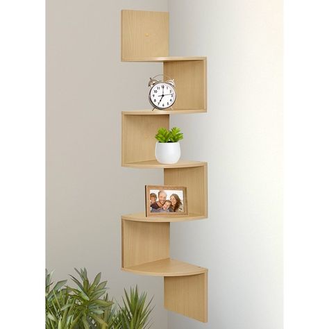 Greenco 5 Tier Wall Mount Corner Shelves Natural Finish - Walmart.com - Walmart.com Float Shelf, Corner Shelf Design, Wall Mounted Corner Shelves, Floating Corner Shelves, Corner Wall Shelves, Modern Wall Shelf, Home Decor Shelves, Corner Decor, Wall Shelf Decor