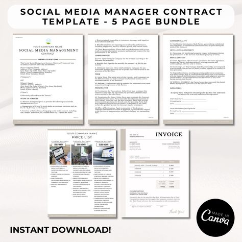 Elevate your social media management game with our 3 page Social Media Management Contract Template 🚀 Impress clients, save time, and stay legally protected. Customizable for your services and budget 💼 Social Media Manager Contract, Service Agreement, Price List Design, Management Games, Client Service, Contract Agreement, Media Management, Contract Template, Legal Advice