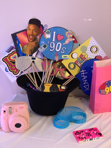 90s Birthday Party Decorations, 90s Theme Birthday Party Decorations, 1994 Themed Party, 30th Birthday Ideas For Women 90s Theme, 90s Party Table Decor, 90s Decorations Party Ideas, 1994 Themed Birthday Party, 90 Theme Party Ideas Decoration, 90’s Theme