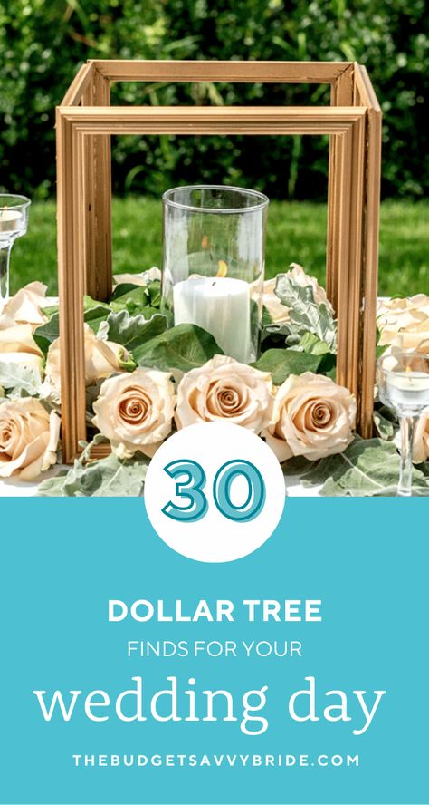 Cheap doesn't have to mean low-quality, especially if you shop at Dollar Tree. From tableware to decor, you'll be amazed at what you can get for just over a buck. Check out 30 of our favorite Dollar Tree wedding finds below. Diy Dollar Tree Wedding Decorations, Diy Dollar Store Wedding Decor, Picture Frames Centerpieces Ideas, Dollar Tree Wedding Bouquet, Dollar Tree Boho Wedding Decor, Diy Wedding Centerpieces Dollar Store, Cheap Wedding Centerpieces Diy Budget, Dollar Store Wedding Hacks, Diy Centerpieces Wedding Table Decor