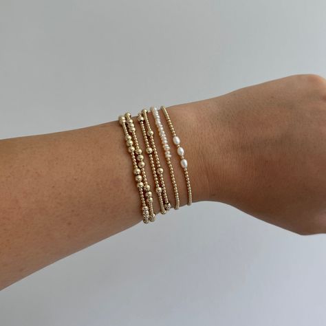 Meryl Bracelet – ROMY PETRA Dainty Gold Bead Bracelet, Beaded Bracelets Aesthetic, Bracelet Combinations, Bracelets Preppy, Neutral Bracelets, Beaded Bracelet Stack, 2mm Beads, Jewelry Stack, Gold Bracelets Stacked