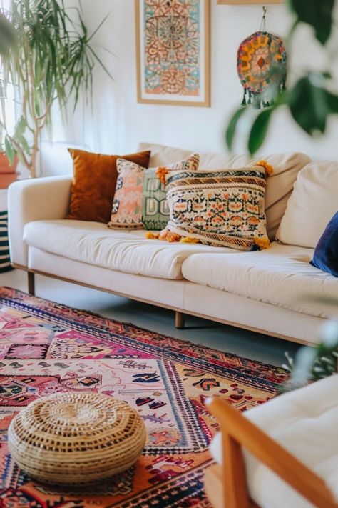 Discover my favorite boho living room inspo for creating a space that's as unique and eclectic as you are. Unleash chic, carefree vibes today! Street Style Home Decor, Colourful Boho Living Room, Southwest Boho Living Room, Cozy Colorful Living Room, Groovy Living Room, Funky Living Room Ideas, Boho Apartment Living Room, Chic Eclectic Decor, Boho Eclectic Living Room